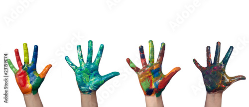 color painted child hand art craft