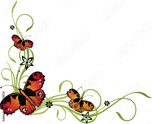Blumen, Blüten, Ranke, floral, mit Schmetterlingen