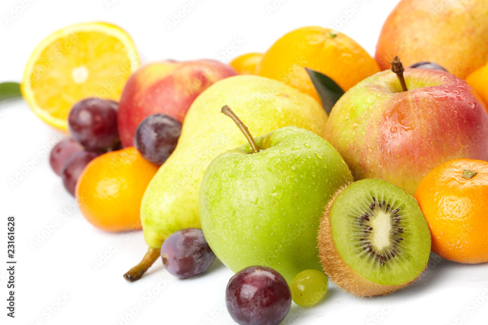 fresh fruits on the white background fresh fruits on the white background