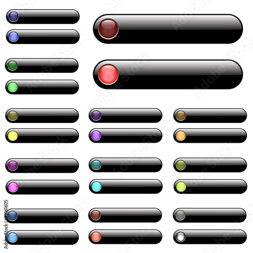 Various unlit and lit black bar web buttons.