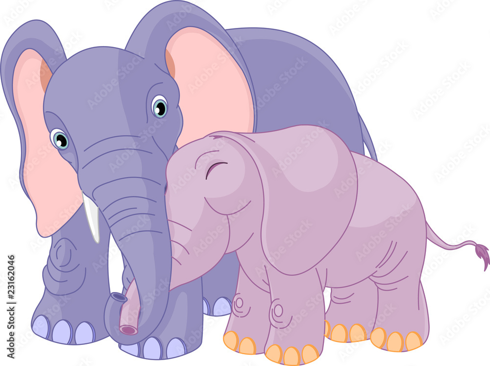 Fototapeta premium Father elephant and her calf