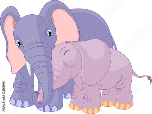 Father elephant and her calf