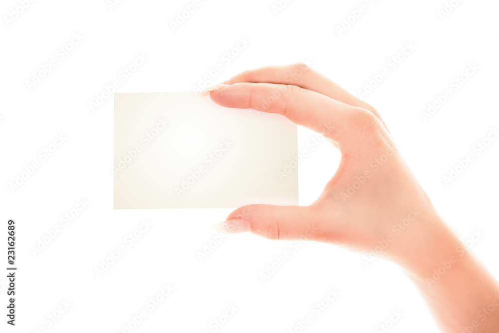 Hand with blank card isolated on white Hand with blank card isolated on white