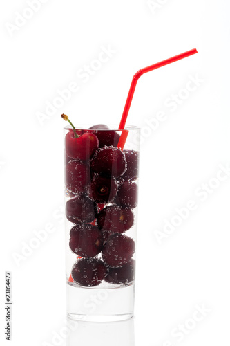 Wallpaper Mural Cherries with a straw in glass isolated on a white background Torontodigital.ca