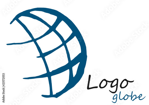 Globe logo, hand drawn world logo, blue international logo