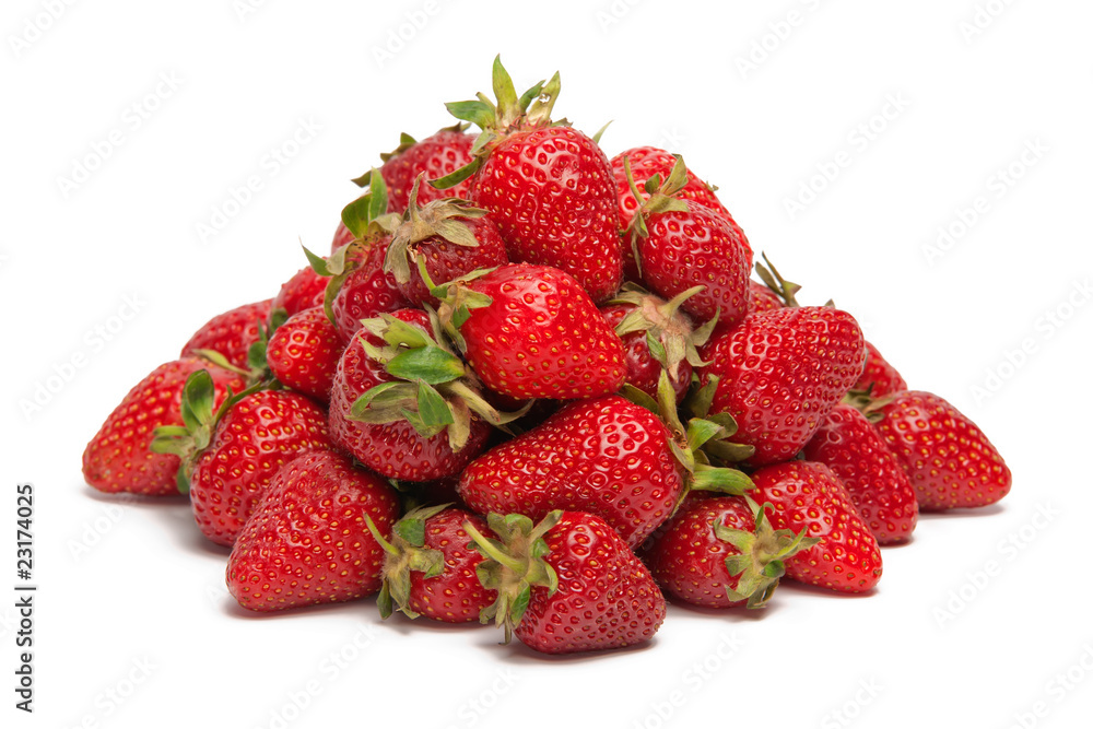 A pile of fresh strawberries isolated on white background A pile of fresh strawberries isolated on white background