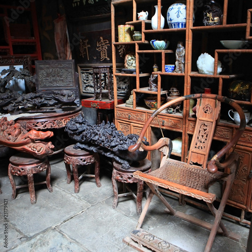 some chinese handiwork in the cabinet