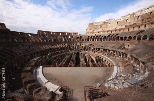 Inside of the Colosseum in Rome, Italy.