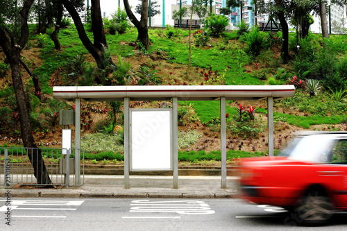 blank advertising billboard on bus stop