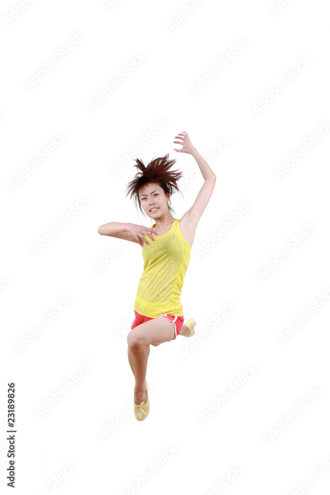 Girl jumping isolated on white background . Girl jumping isolated on white background .