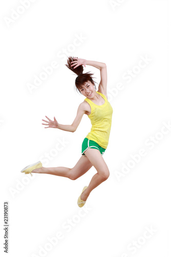 Fototapeta Naklejka Na Ścianę i Meble -  Girl jumping isolated on white background .