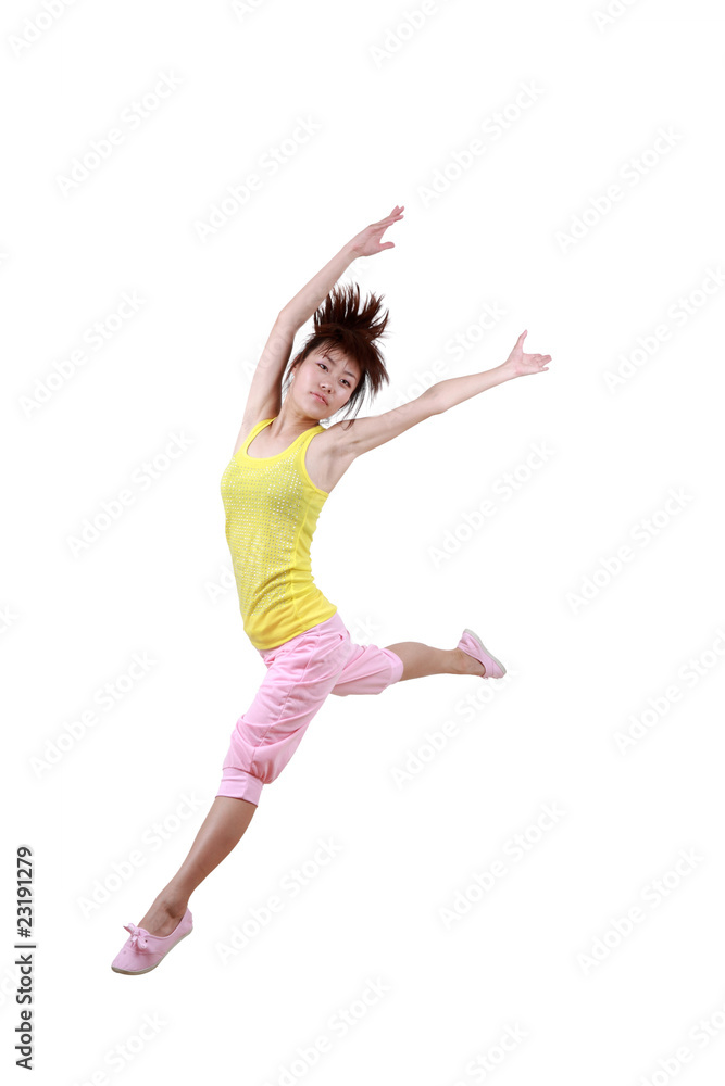 Girl jumping isolated on white background . Girl jumping isolated on white background .