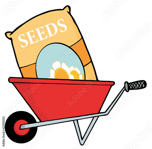 Bag Of Flower Seeds In A Wheel Barrow