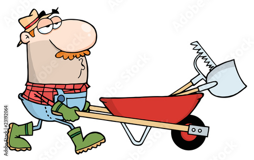 Gardener Drives A Barrow