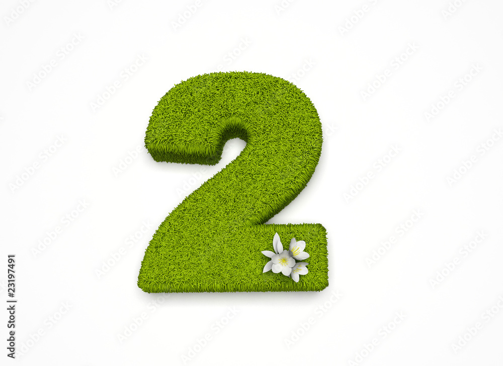 Grass number isolated on white background - number two Grass number isolated on white background - number two