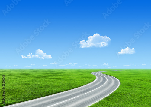 Very detailed 7000px road over grass field - nature collection