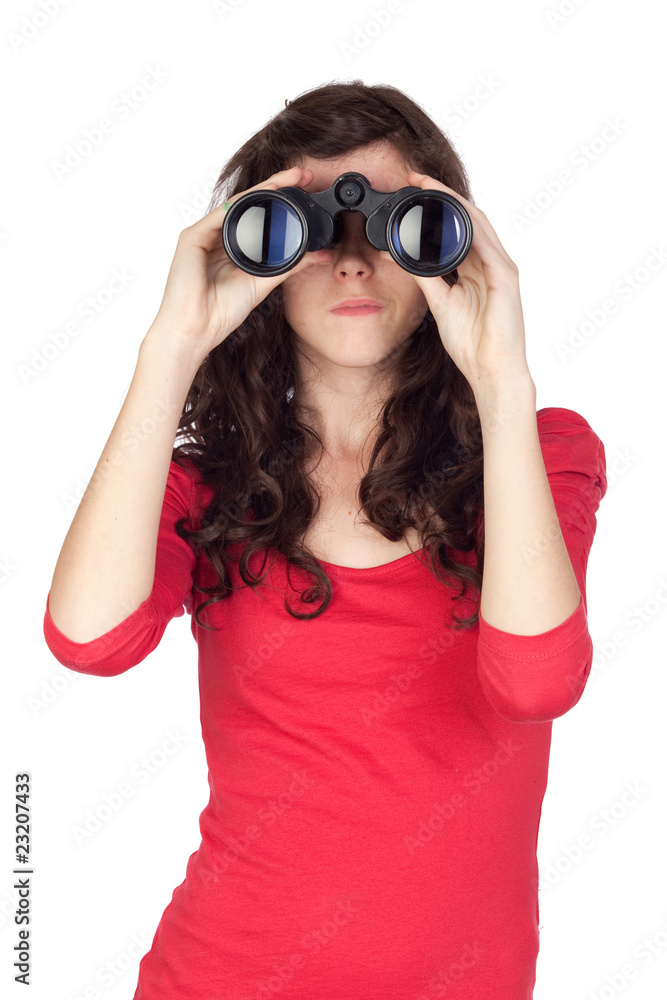 Adorable teen girl with binoculars Adorable teen girl with binoculars