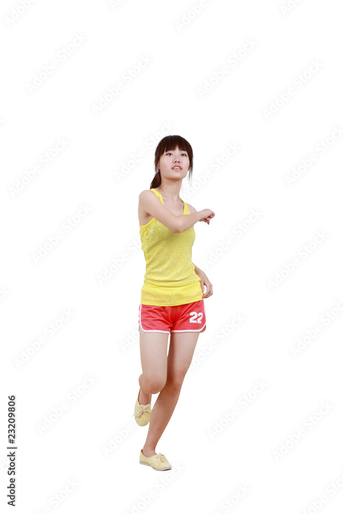 Girl jumping isolated on white background . Girl jumping isolated on white background .