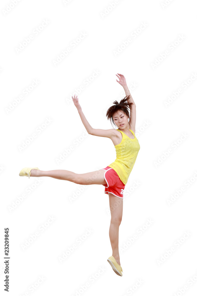 Girl jumping isolated on white background . Girl jumping isolated on white background .
