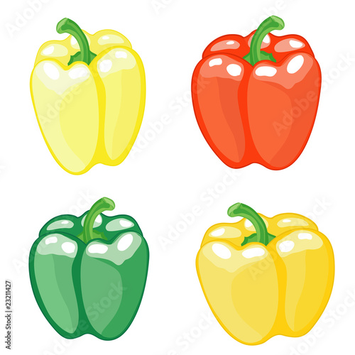 Set from four pepper on white background