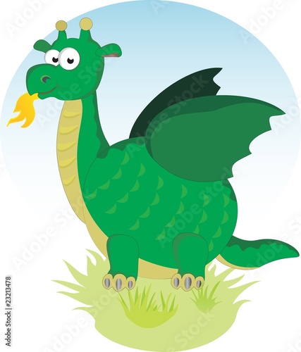 A cartoon dragon on green grass