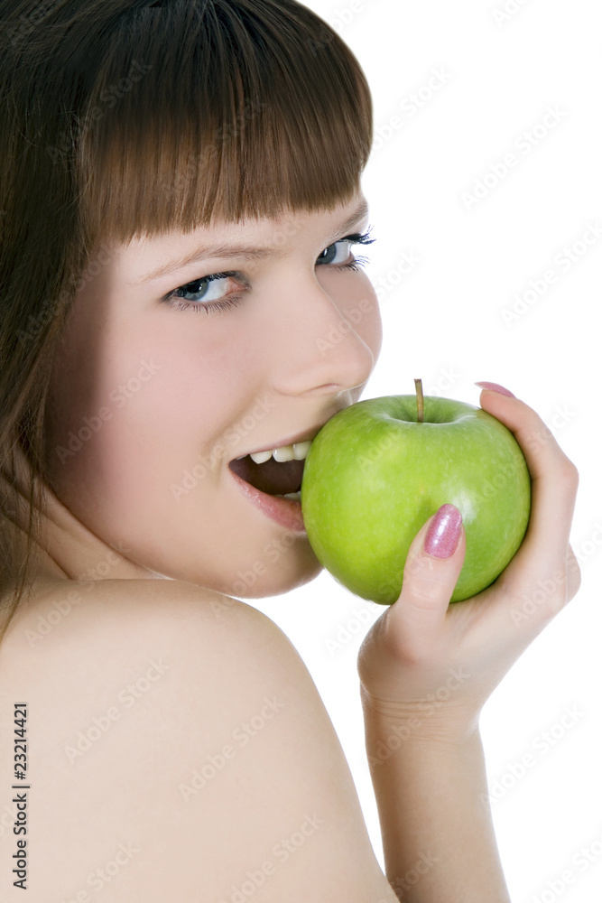picture of topless woman with green apple picture of topless woman with green apple