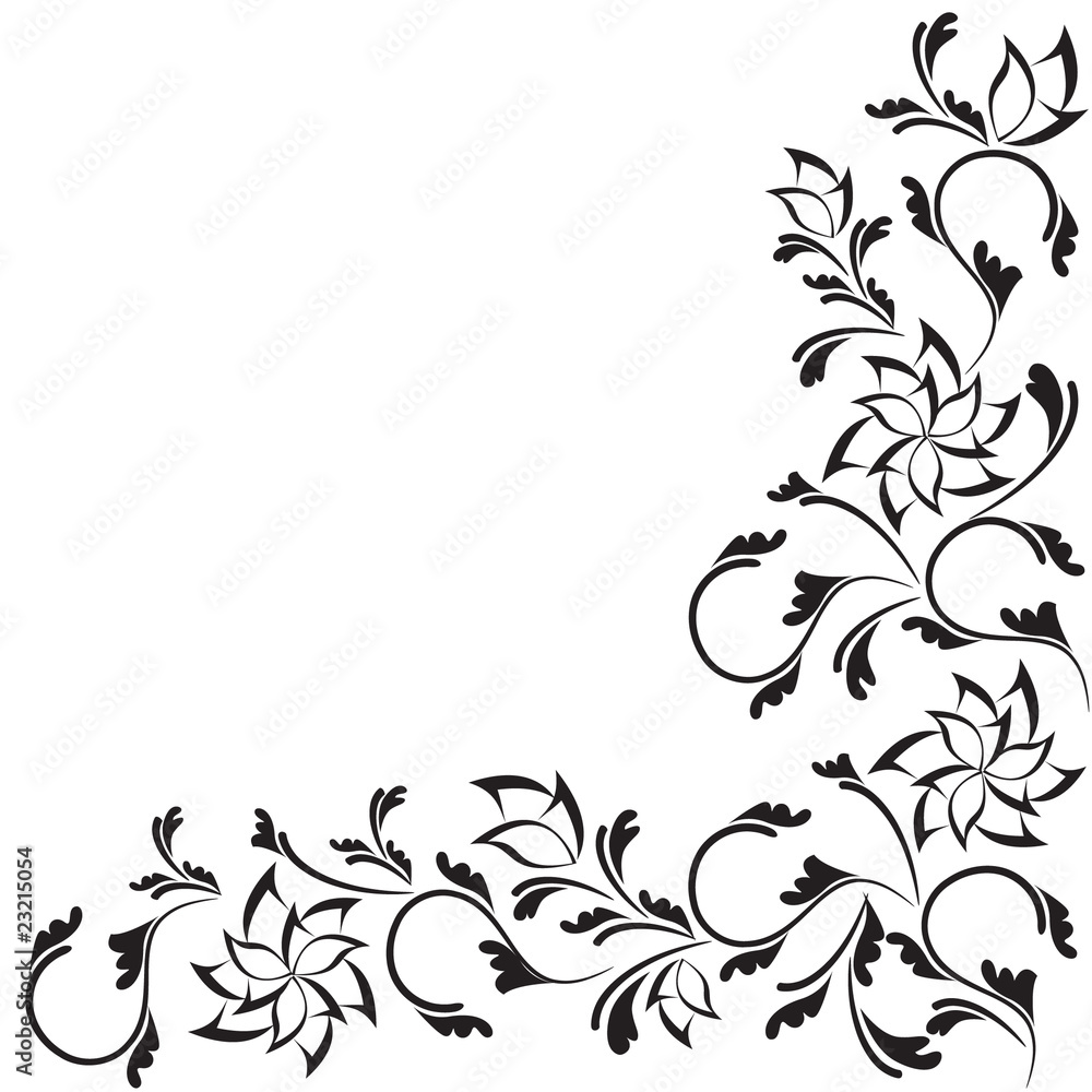Black ornate floral design isolated on white Black ornate floral design isolated on white