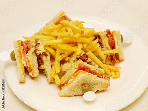 club sandwich with french fries