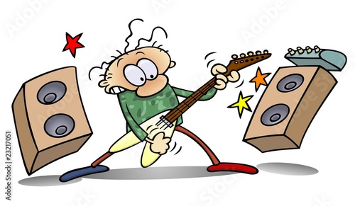 A rock'n'roll musician playing his electric guitar LOUD