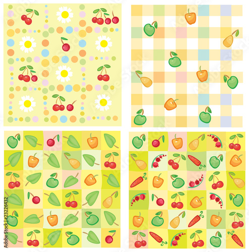 Cute seamless patterns of berries and fruts for your design.