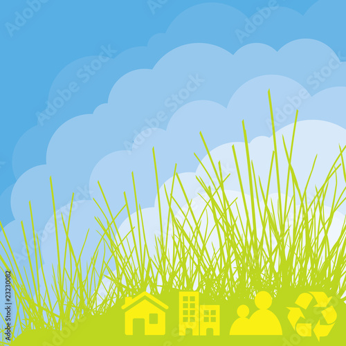Eco cloud background with green elements