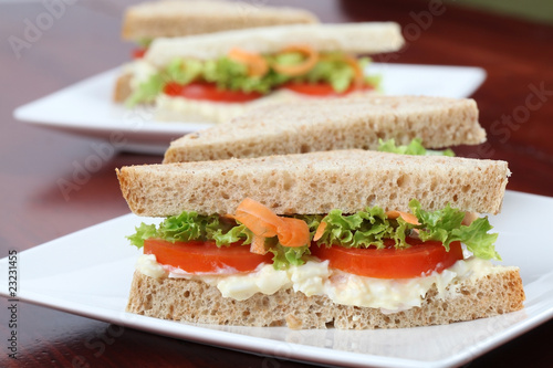 Vegetarian sandwiches with egg spread and vegetables