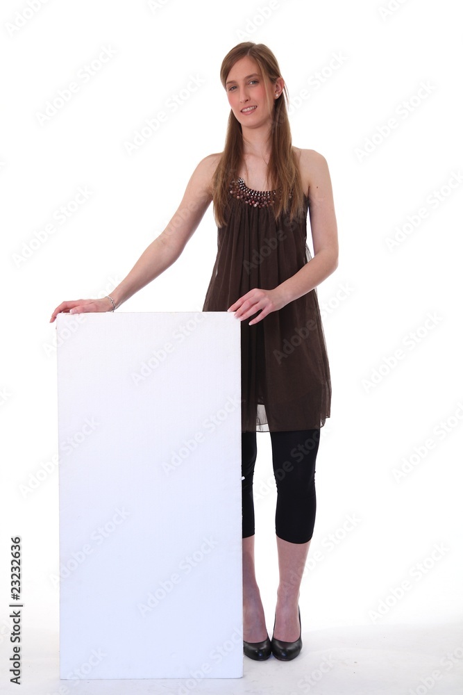 Frau mit Werbeschild Frau mit Werbeschild