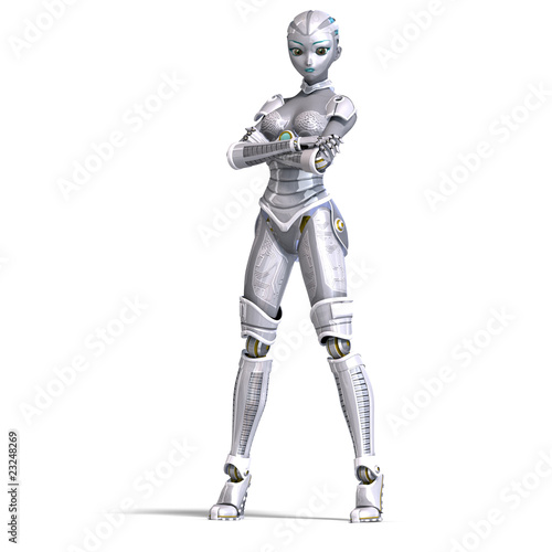 female sexy metallic robot. 3D rendering with clipping path and © Ralf Kraft
