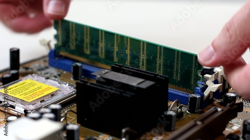 Memory ram installing on a motherboard