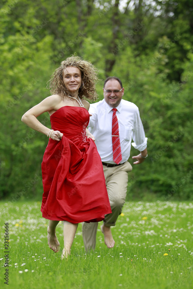 Naklejka premium Paerchen laeuft auf einer Wiese