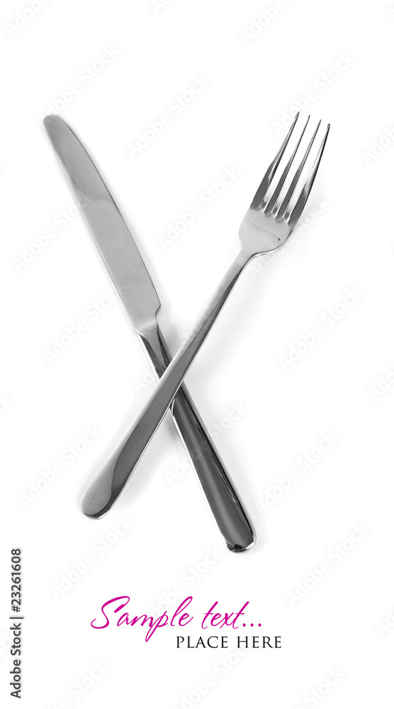 a Knife and fork stacked up on a pure white background a Knife and fork stacked up on a pure white background