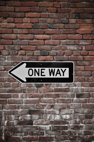 Brick Wall with One Way Sign