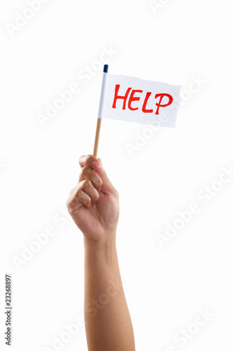 Hand holding help flag