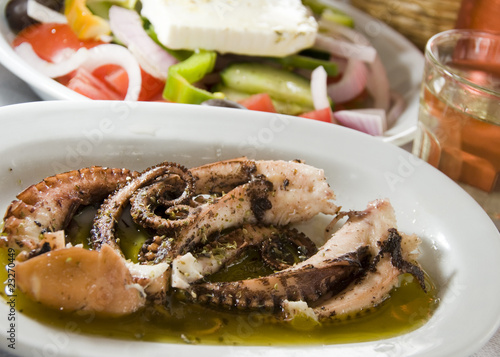 marinated octopus greek salad house wine Greek Islands Ios photo