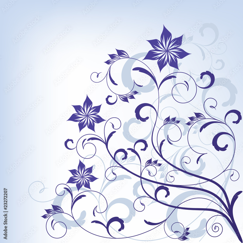 Ornate scroll blue floral design Ornate scroll blue floral design