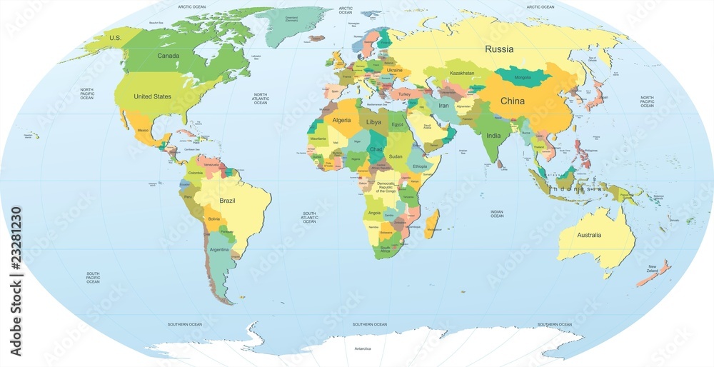 Fototapeta premium polityczna mapa świata w kolorze