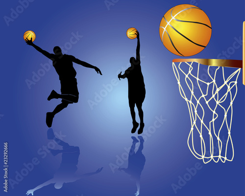 Silhouettes of basketball players with a ball