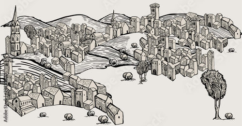 Hand drawn old city,
