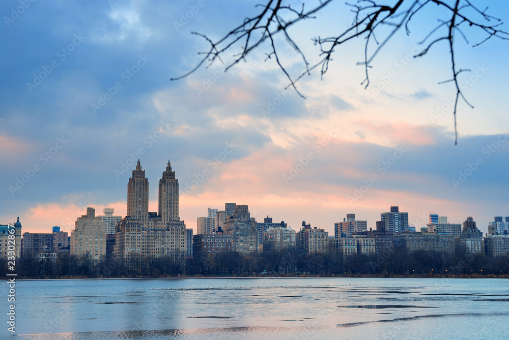 Central Park Skyline over lake, New York City