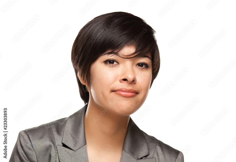 Pretty Multiethnic Young Adult Woman Head Shot on White Pretty Multiethnic Young Adult Woman Head Shot on White