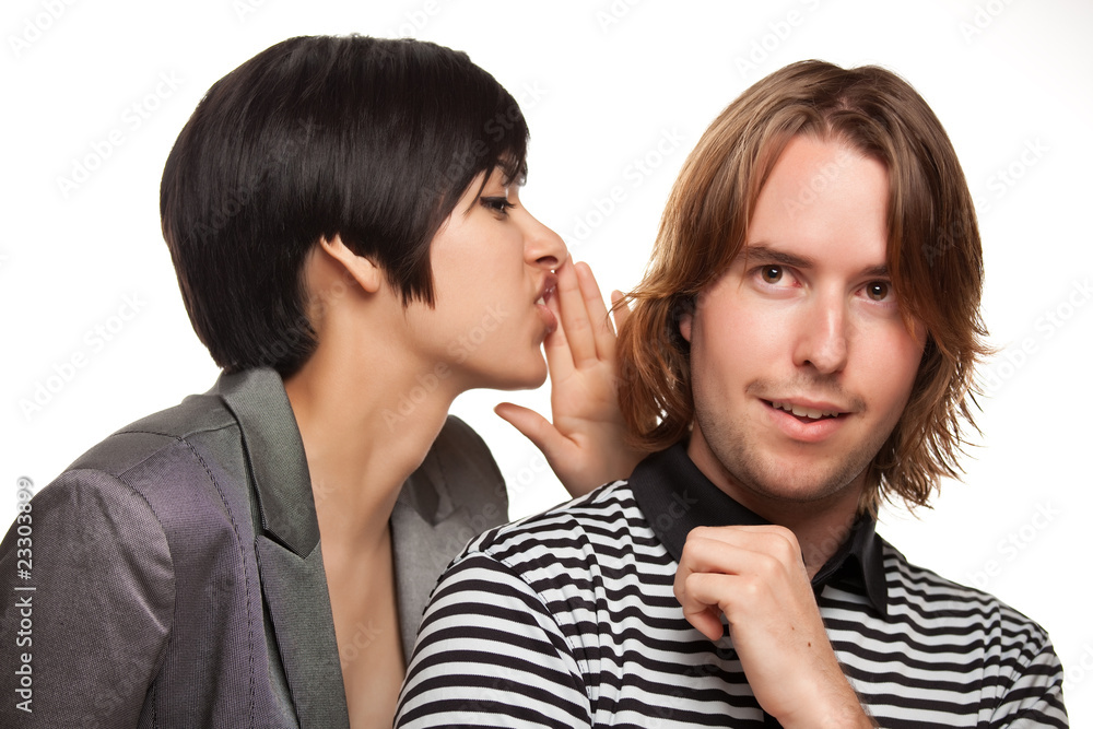 Attractive Diverse Couple Whispering Secrets Attractive Diverse Couple Whispering Secrets