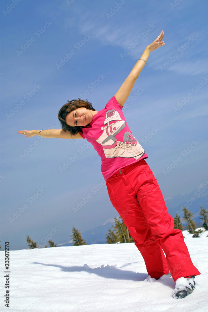 Happy girl relax on a mountain slope Happy girl relax on a mountain slope