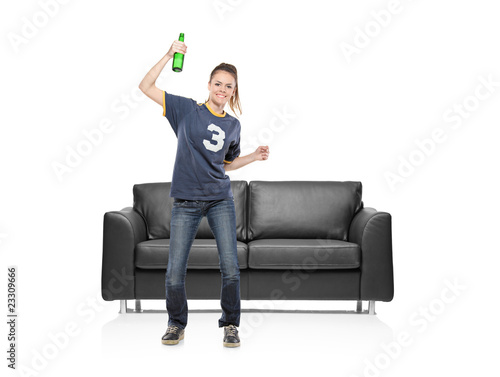 A female sport fan isolated on white background