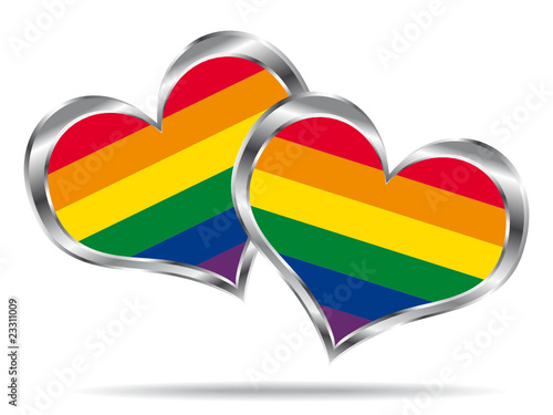 Two hearts with lgbt flag